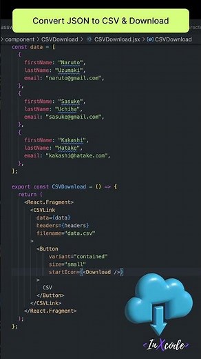 Convert JSON to CSV and Download CSV File | React Js #shorts #short #reels #reactjs #javascript