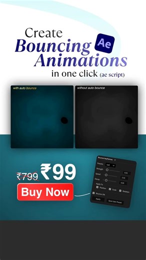 Editing Lab on Instagram: "Create smooth bouncing animations in one click 🚀 No keyframes. No headache. Just install & animate. Only ₹99 for a limited time ⏳ 👉 Link in bio #aftereffects #motiongraphics #aeplugins #videoeditors"