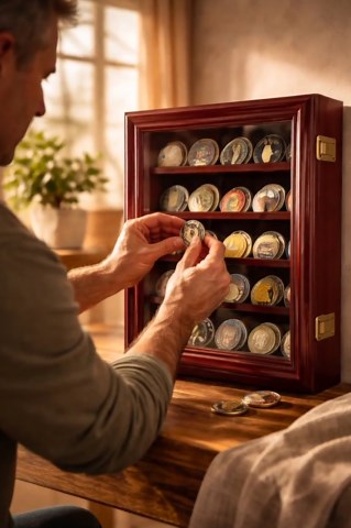 Mahogany Wood Challenge Coin Display Case, Wall Mounted Holder Cabinet, Military Veteran Collection Storage - Etsy