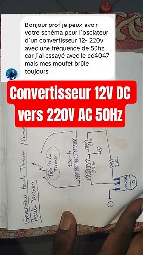 Schéma de montage d'un convertisseur 12v DC vers 220V AC 50Hz avec les MOSFET IRF3205, IRFZ44N, #Diy