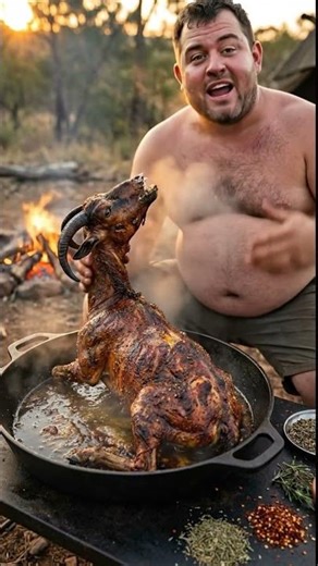 Campfire Roast! Fat Belly Chef vs a huge roasted goat by the fire 🍖🔥