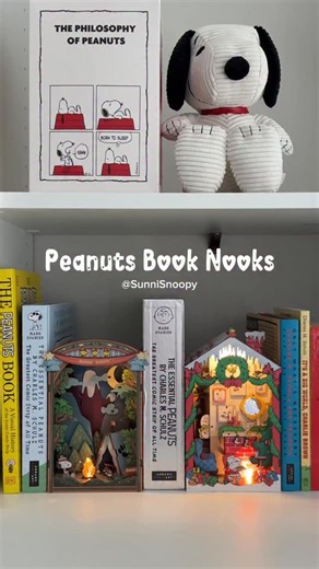 SunniSnoopy on Instagram: "Peanuts book nooks from @handscraftus shop link in my bio - “HandsCraft DIY miniature book nook kit” I love the beagle scout book nook for year round which I built and post previously. The Christmas one is the scene of Snoopy is taking Santa cookies 🍪 and Charlie Brown & Sally are watching him then Sally surprised how Santa is so short 😆 I hope they make more of Peanuts book books. They are easy to build and lights are very nice additions to in between of books.📚 cl