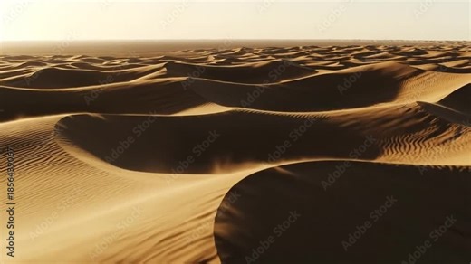 Golden sand texture whipping across massive desert dunes in 3D animation.