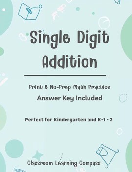 Single Digit Addition Math Fluency 0–9  50 No-Prep Pages   Answer Key G1 G2
