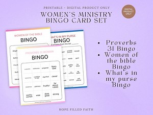Printable Women's Ministry 3 Game Bingo Set - What's in My Purse, Proverbs 31 Woman, Women of the Bible Bingo - 50 Cards Each Church Game - Etsy