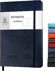 Daofary A5 Journal Notebook, Leather Ruled Notebooks 160 Pages Diary 100gsm Thick Paper Writing Hardcover Notebook with Pocket for Work Men Woman 8.4 x 5.7 in