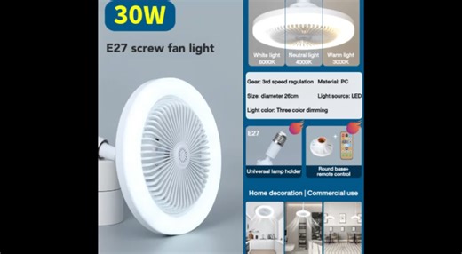 TEP LED Ceiling Fans with Light 3 Bladeless E27 Lamp Head Fan Light Flush Mount for Bedroom Office aromatic | Lazada PH