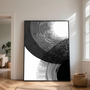 Modern Abstract Black and White Circles Canvas, Minimalist Geometric Wall Art, Contemporary Home Decoration, Graphic Line Pattern Canvas - Etsy