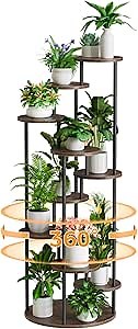Tall 10-Tier Metal Plant Stand - 360° Rotating Corner Shelf Display Rack for Living Room, Bedroom and Porch (Black)