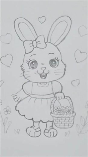 Cute Bunny Drawing 🐰❤️ Easy Step by Step | Bunny with Basket Drawing
