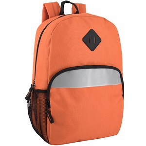 Solid Color Mesh Side Pocket Backpack with Front Reflective Stripe for Travel, Hiking, Camping, Gym and Commuting in Orange