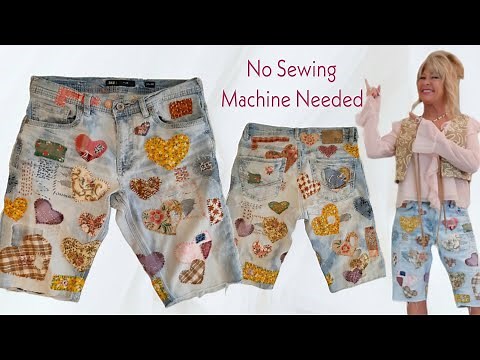 DIY How To Make Jean Cut Offs and Decorate Them With Slow Stitch Heart Appliques