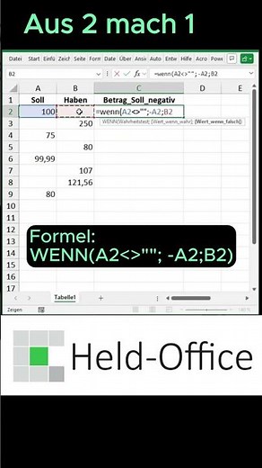 Excel Trick: Soll/Haben automatisch in eine Spalte umwandeln! 🔥📊