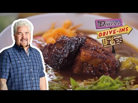 Guy Fieri Tries Barbecue Brisket RAMEN | Diners, Drive-ins and Dives with Guy Fieri | Food Network