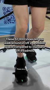 Typical VR treadmills are fun and all, but they come with steep costs and take up a lot of room in any home. That’s where the Freeaim VR shoes come in! These oversized Birkenstock-looking sandals on my feet allow me to walk in place and control my in-game character’s movement. Essentially, these are mini treadmills on your feet with electrified rollers that move at a certain speed depending on the pace you walk or run. Although I did have to sign a waiver to use it, it turns out I didn't fall fl