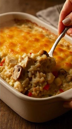 🧀 Creamy Chicken & Rice Casserole (Cheesy Baked Comfort Dish)