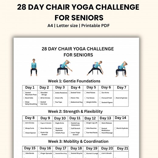 Chair Yoga Challenge: 28-day Printable Guide for Seniors - Etsy