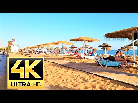 Quarteira beach promenade walk 🇵🇹 Algarve, Portugal 🇵🇹 4K 60FPS
