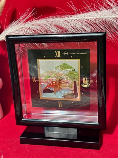 Vintage Japanese Pedestal Desk Clock - Black Lacquer & Acrylic - Landscape Silk Art Dial - MCM Decor - Etsy