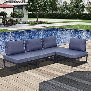 Outdoor Aluminum Sofa Set, 4 Seat Patio Furniture Set, Sectional Sofa Set with Aluminum Frame for Indoor Backyard Porch Garden