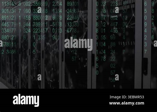 On network activation, server rack overlay streaming numeric code updating live for monitoring. Futuristic, digital, technology, cybersecurity, industrial, cybernetic, data Stock Video Footage - Alamy