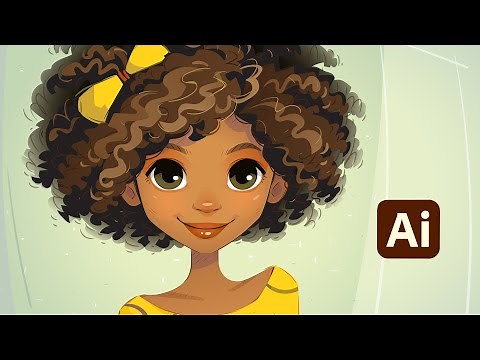 Cartoon Face & Curly Hair Illustration in Adobe Illustrator