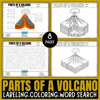 Parts of a Volcano Worksheet | Volcano Diagram Labeling, Coloring Pages,Activity