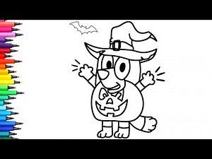 Bluey Wearing a Pumpkin Costume Drawing, Painting & Coloring For Kids and Toddlers_ Kids Art | Bluey