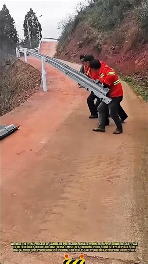 Installing Road Safety Barrier for Steep Slope Protection #dailywork