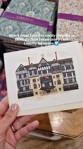 Kathryn Watson | Modern Dollhouse Miniatures on Instagram: "Here's how I upcycled my frame - a super easy project that took 20 minutes. Hit save so you know what you need for yours: - Souvenir note card from Liberty - Took apart an old frame - mine was Ikea - Used Frenchchic paint The Lazy Range in colour Nougat (requires no prep or varnish) - 2 coats - Covered the card mount using mod podge glue and Poppy and Daisy B Liberty fabric Done ✔️ #upcycleproject #frenchchic #libertylondon #libertyaddi