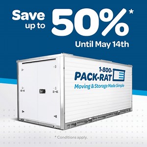 1.5K views |  Savings Alert!  Our SPRING50 promo extension ends today! Book your preferred delivery of portable moving & storage containers and save up to 50% off your order. Get a reliable and safe portable storage container you pack at your pace delivered directly to you! Give us a call at 1-800-722-5728 or go online at 1800packrat.com to learn more and use SPRING50 to save big! | 1-800-PACK-RAT | Facebook
