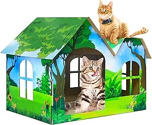 Cat House Cardboard Cat Castle with Scratcher House Condos