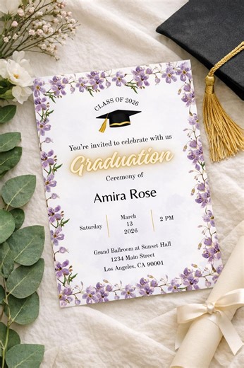 Class of 2026 Graduation Invitation – Floral Border, Editable Printable Invite - Etsy