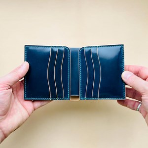 Rocado Shell Cordovan Leather Bifold Wallet: Blue Luxury - Etsy
