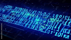 A mesmerizing display of digital code in luminous blue, showcasing a complex sequence in a dimly lit setting reflecting advanced technology.
