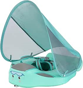2026 Upgrade Mambobaby Float with Removable UPF50+ UV Sun Protection Canopy, Waterproof Skin-Friendly Infant Swim Float for Aged 3-24 Months, Non-Inflatable Pool Float with Tail, Green
