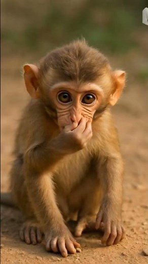 Title:😲😂 Baby Monkey’s Funny Reaction | Surprised then Laughing Cute Monkey #Shorts