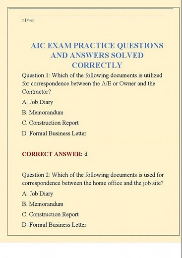 AIC EXAM PRACTICE QUESTIONS AND ANSWERS SOLVED CORRECTLY0001