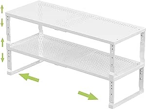 Expandable Adjustable Stackable Kitchen Organizer, Spice Rack,Metal Pantry Storage Shelves Racks,Counter Shelf for Cabinets, Countertop, Cupboard(2 Packs/Large/White)