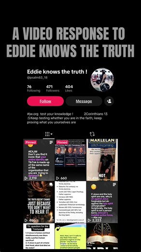 Dear Eddie, I truly hope this video finds you well. I couldn’t keep up with all of your comments, and arguments. Clearly nothing was getting through to you. Not once did you respond to anything I actually said. So it’s become very clear that I may know your doctrine better than you do. I’m not suprised. You’re not allowed to study the Word on your own, and why on earth would you? They give you all the answers. The difference between you and I, Eddie, is that I wanted Jesus. You wanted the title.