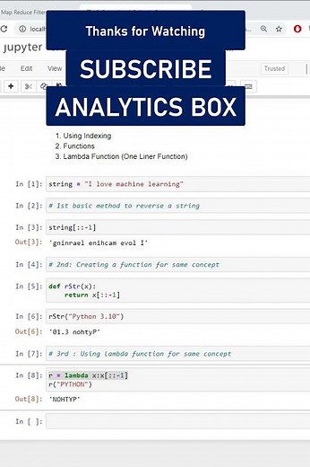 6. Reversing a string in #Python #Lambda #Functions, #Slicing #Indexing #Dicing #jupyternotebook
