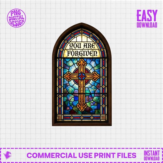 You Are Forgiven Stained Glass Cross PNG, Christian Digital Art, Church Window Sublimation Design, Religious Inspiration Gift - Etsy Canada