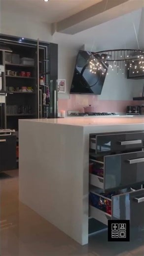 Graphite Grey Gloss Chrome Handled Kitchen with Island