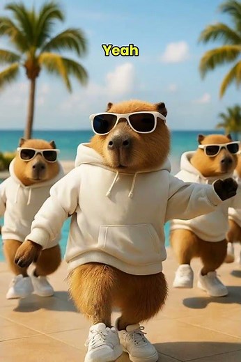 Dancing Capybaras Take Over the Beach! 🌴🐾