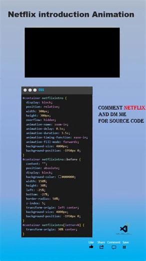 CodeWithMe on Instagram: "Netflix intro animation 🧑‍💻 #netflix #code #intro #html #css #coding #css #animation"