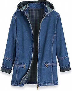 Sagefinds Women’s Flannel Lined Denim Jacket – Women Jeans Jacket | Detachable Hood | Zip Front-Side Pocket - 2X