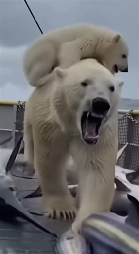 Wildest Arctic Sea Scene: Swordfish Flood the Boat as a Bear Mother Charges Through Chaos🐻‍❄️