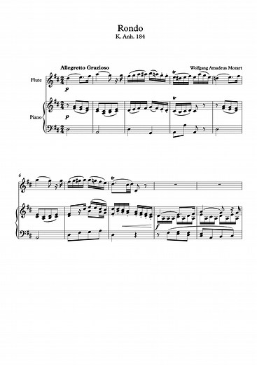 Rondo in D major for flute and piano, KV Anh. 184 (Mozart) - Flute Sheet Music