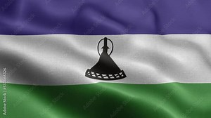 Flag Of Lesotho - Lesotho Flag High Detail - National flag Lesotho wave Pattern loopable Elements - Fabric texture and endless loop - Highly Detailed Flag - The flag of fluttering in the wind