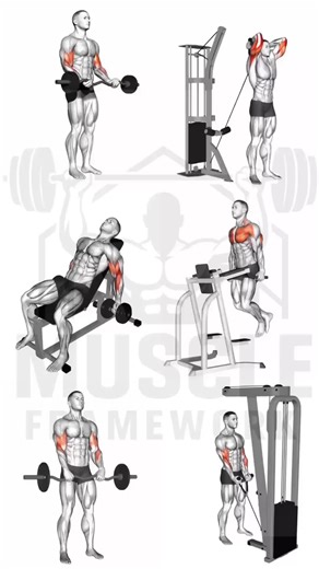 VIRAL ARM WORKOUT 💥 (Biceps • Triceps • Forearms) Big arms aren’t just curls. This routine builds mass, shape, and detail 👇 ⸻ 🔹 1. EZ Bar Curl (Strict) (Biceps Mass) 🔥 4 sets x 6–8 reps 🎯 Big, recognisable lift = credibility 👉 Tip: Elbows pinned, slow negatives, no swinging ⸻ 🔹 2. Overhead Rope Tricep Extension (Triceps Long Head) 🔥 3 sets x 8–10 reps 🎯 Long head = most of your tricep size 👉 Tip: Elbows tight, full stretch behind head ⸻ 🔹 3. Incline Dumbbell Curl (Biceps Stretch & Pea